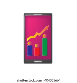 Mobile phone with Graph, arrow , money symbol, Vector Illustration. 