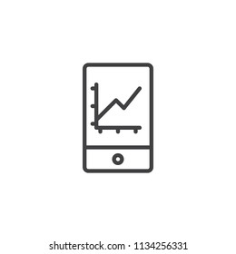 Mobile phone with graph outline icon. linear style sign for mobile concept and web design. Visitor statistics simple line vector icon. Symbol, logo illustration. Pixel perfect vector graphics