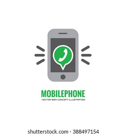 Mobile phone and green speach bubble with telephone handset - vector logo concept illustration. Smartphone sign. Modern ttechnology. Cellphone icon.