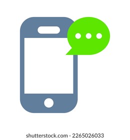 Mobile phone with green speech bubble icon. Trendy smartphone sign, flat design for applications, websites and decoration. Vector isolated on white background.