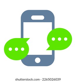 Mobile phone with green speech bubble icon. Trendy smartphone sign, flat design for applications, websites and decoration. Vector isolated on white background.