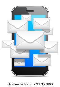 Mobile phone and group of white envelopes