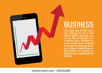 Mobile Phone with Growth Business Graph, Vector illustration. Business concept.