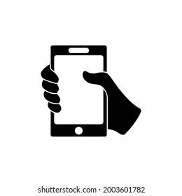 Teléfono móvil en mano - icono de vector negro