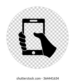 Mobile phone in hand  - black vector icon