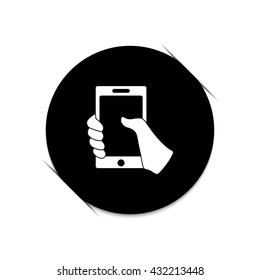 Mobile phone in hand  - black vector icon