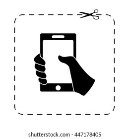 Mobile phone in hand  - black vector icon