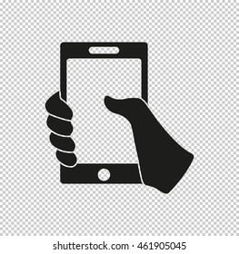 Mobile phone in hand  - black vector icon