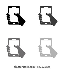 Mobile phone in hand  - black vector icon