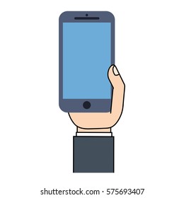 mobile phone in hand blue screen vector illustration eps 10