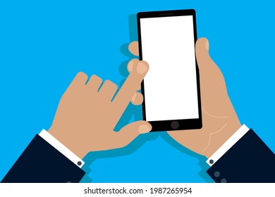 teléfono móvil en mano. Teléfono móvil. Teléfono móvil. Icono de smartphone con pantalla táctil manual. Imagen de archivo.