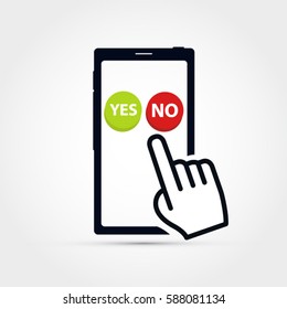 Mobile phone with hand choosing between yes or no button -vector illustration