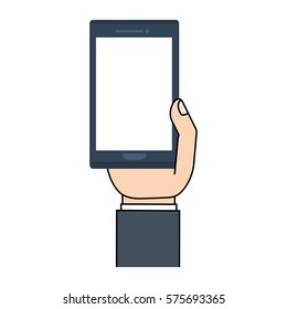 mobile phone in hand device white display vector illustration eps 10