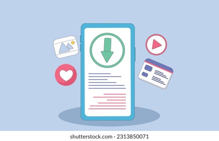 Teléfono móvil en mano con el concepto de descarga de datos a computación en nube para compartir archivos y sistema de transferencia de datos.