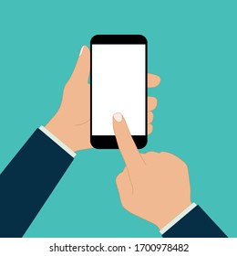 mobile phone in hand finger touch vector illustration