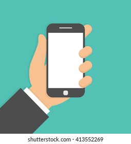 Mobile Phone In Hand. Hand Holding Smartphone. Flat Design