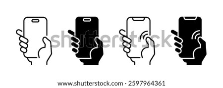 Mobile phone in hand. Hand Holding smartphone Icons
