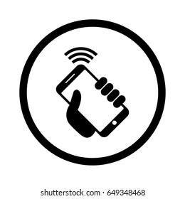 Mobile phone in hand icon