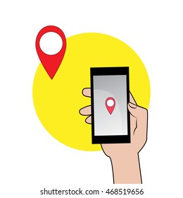 Mobile phone in hand icon. Mobile GPS Navigation.