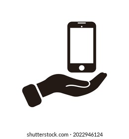 Mobile phone in hand icon isolated on white background