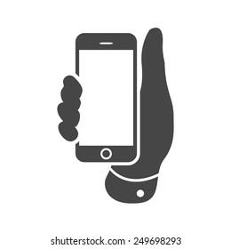Mobile phone in hand icon on a white background - vector illustration