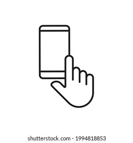 Mobile Phone with Hand icon Vector Design. Smartphone icon with Hand Gesture design concept for e-commerce, online store and marketplace website, mobile, logo, symbol, button, sign, app