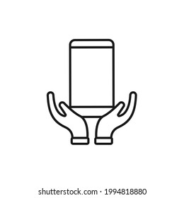 Mobile Phone with Hand icon Vector Design. Smartphone icon with Hand Gesture design concept for e-commerce, online store and marketplace website, mobile, logo, symbol, button, sign, app