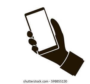 Mobile phone in hand. Icon, vector