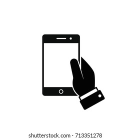 Mobile phone in hand icon, vector isolated illustration.