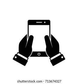 Mobile phone in hand icon, vector isolated illustration.