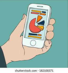 Mobile phone in hand, iPhone, vector illustration