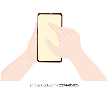 Mobile phone in hand on white background.