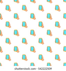 Mobile phone in hand pattern. Cartoon illustration of mobile phone in hand vector pattern for web