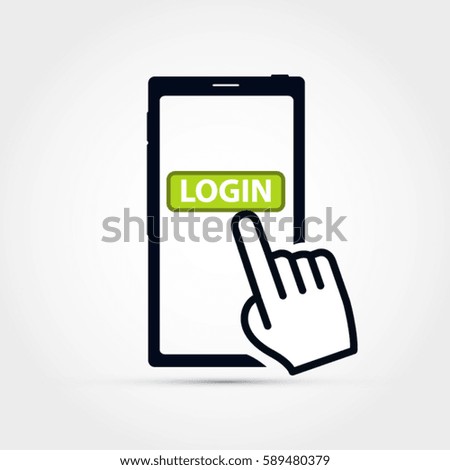 Mobile phone with hand tapping on login button -vector illustration