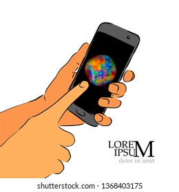 Mobile phone in hand. Vector
