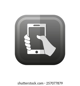 Mobile phone in hand  - vector icon, flat design