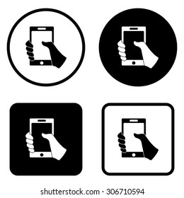 Mobile phone in hand - vector icon