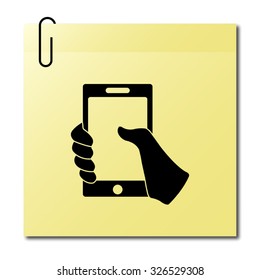 Mobile phone in hand - vector icon