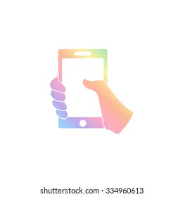Mobile phone in hand -  vector icon