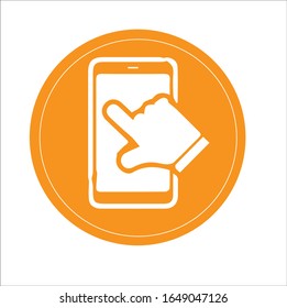 Mobile phone with hand vector illustration -finger tapping display concept