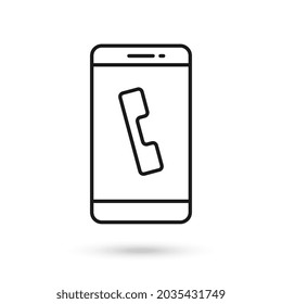Mobile phone with handset flat design icon.