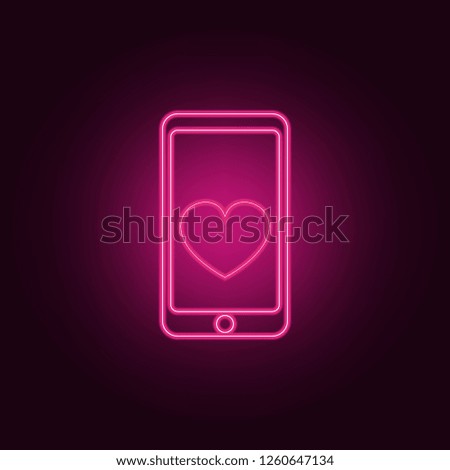 mobile phone with heart icon. Elements of Valentine in neon style icons. Simple icon for websites, web design, mobile app, info graphics