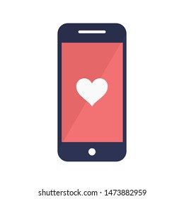 Mobile phone with heart icon on the screen. Social media like in smartphone.
