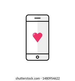 Mobile phone with heart icon on the screen. Social media like in smartphone.