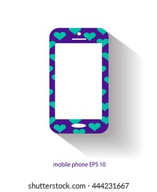 mobile phone with heart icon pattern