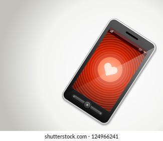 Mobile phone and heart icon vector background