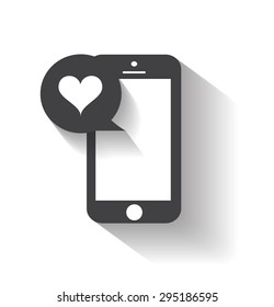 Mobile phone with heart icon. Vector eps 10