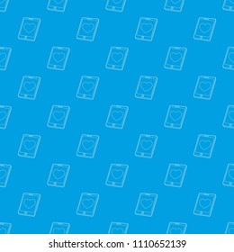 Mobile phone with heart pattern vector seamless blue repeat for any use