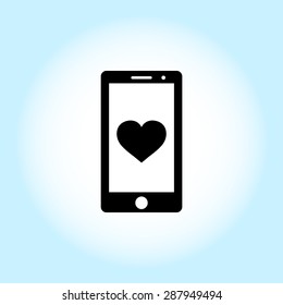 Mobile phone with heart sign icon, vector illustration. Flat design style