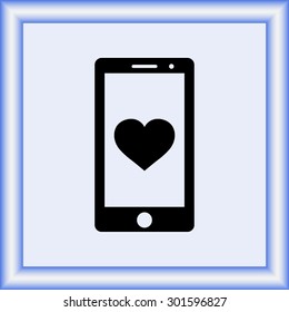 Mobile phone with heart sign icon, vector illustration. Flat design style